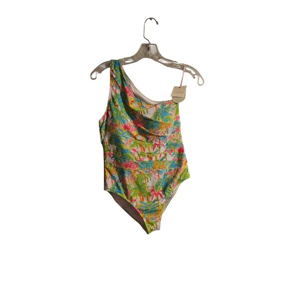Sweet Honey one piece one shoulder Madelynn palm tree print swimsuit large new - Picture 4 of 5